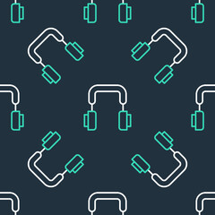 Line Headphones icon isolated seamless pattern on black background. Earphones. Concept for listening to music, service, communication and operator. Vector