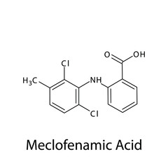 Meclofenamic acid molecular structure, flat skeletal chemical formula. NSAID drug used to treat dysmenorrhea, pain, rheumatoid arthritis, migraine. Vector illustration.