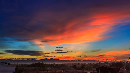 Abstract warm color cloud on blue sky in sunset time background.