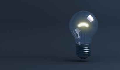 One lightbulb that shines as a concept on dark blue background, 3d rendering