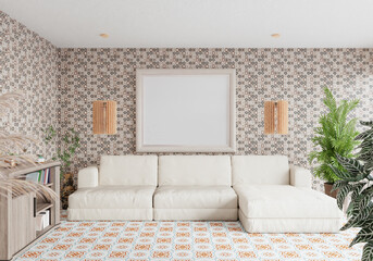 3D illustration Mockup photo frame in living room rendering