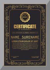 Certificate Design. Diploma currency border template. Dark colored gift voucher award background
