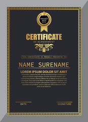 Naklejka na ściany i meble Certificate Design. Diploma currency border template. Dark colored gift voucher award background