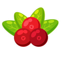 Red currant with green leaves. Cranberry berry. Healthy food and sweet dessert ingredient. Flat cartoon illustration