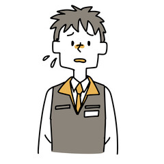 困惑している家電量販店の男性店員