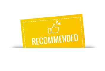 Yellow vector illustration banner recommended with thumbs up. Banner with recommended word in paper style.