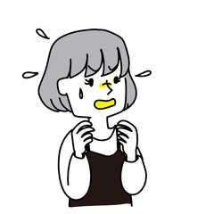 斜め上を見ながら慌てている女性