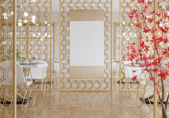 3D illustration Mockup photo frame in lounge rendering
