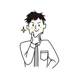 顎の下に手をやりキリッとしている男性