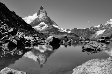 Matterhorn world famous iconic peak near Zermatt in Wallis Switzerland on the swiss-italian border...