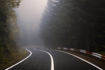Transfagarasan Road in Romania on a foggy moody day
