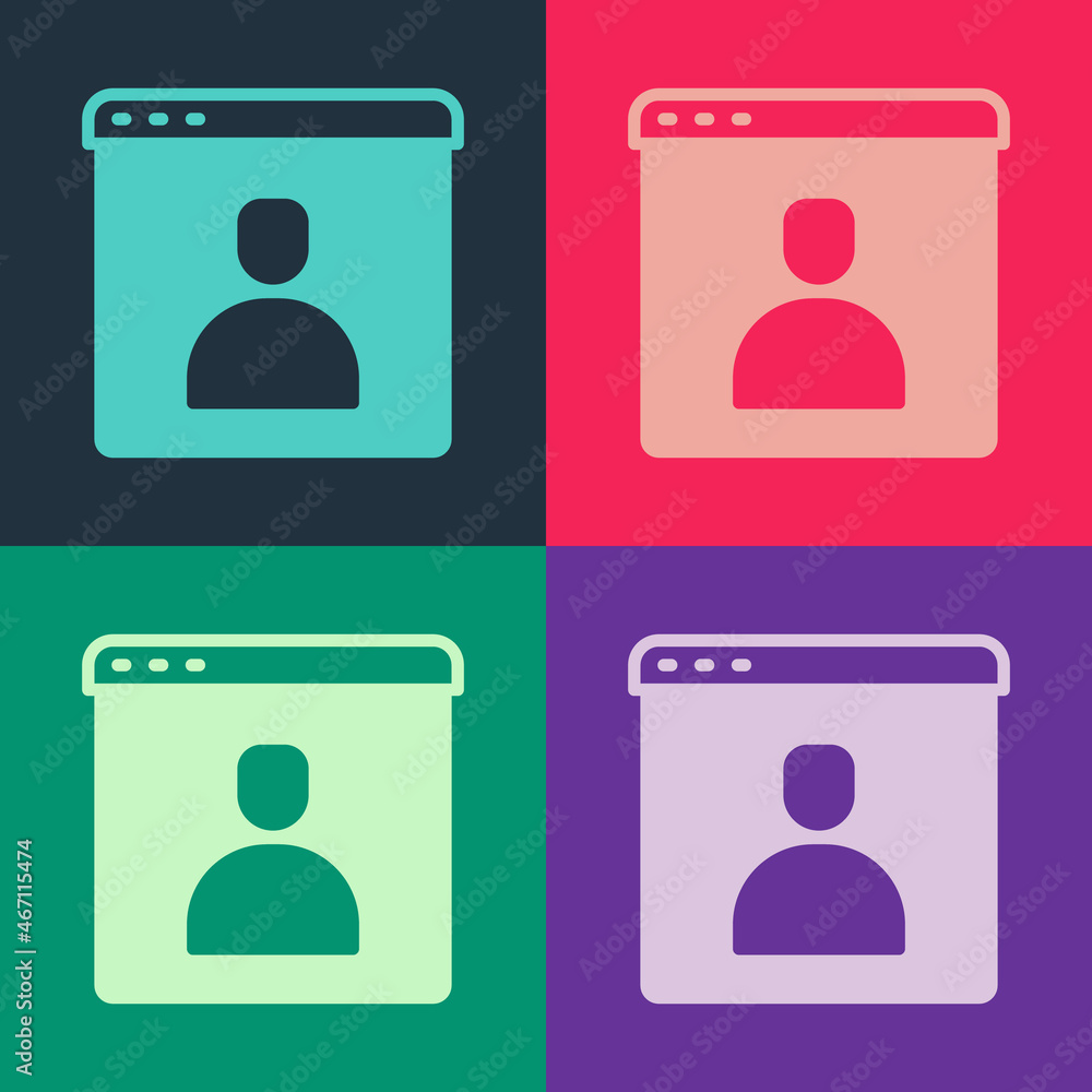 Poster pop art create account screen icon isolated on color background. vector