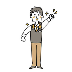 万歳している家電量販店の男性店員