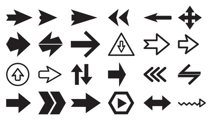 Vector set of black arrow icon illustrations on white background