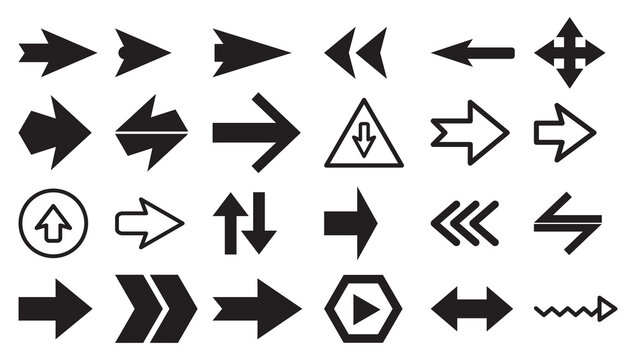 Vector set of black arrow icon illustrations on white background
