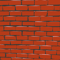 Red brickwork building wall, brick fence wall, background for design. Abstract banner, copy space. Vector illustration.