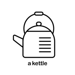 Icon of kitchen kettle with handle for tea or coffee and drinks.