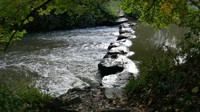 passage &agrave; gu&eacute; d'une rivi&egrave;re sur des pas japonais