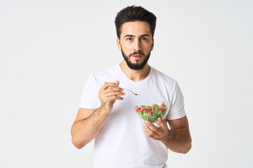 bearded man plate with vegetable salad eating health