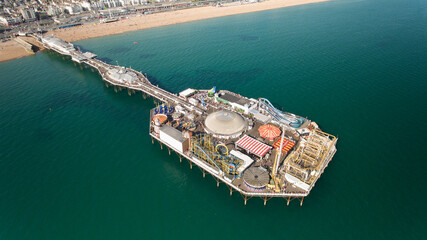 Aerial photo of Brighton pier and beach in Sussex England