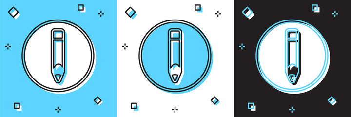 Set Pencil icon isolated on blue and white, black background. Drawing and educational tools. School office symbol. Vector