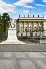 Fototapeta na wymiar Humboldt University with Wilhem von Humboldt statue, Unter den Linden, Berlin, Germany
