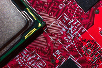 Close-up of a CPU (central processing unit) of a modern new generation microchip based on nanometer technology, transistor and electronic equipment processor. IT technologies in programming