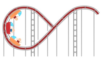 Vector illustration of roller coaster with steep track to entertain children, amusement park