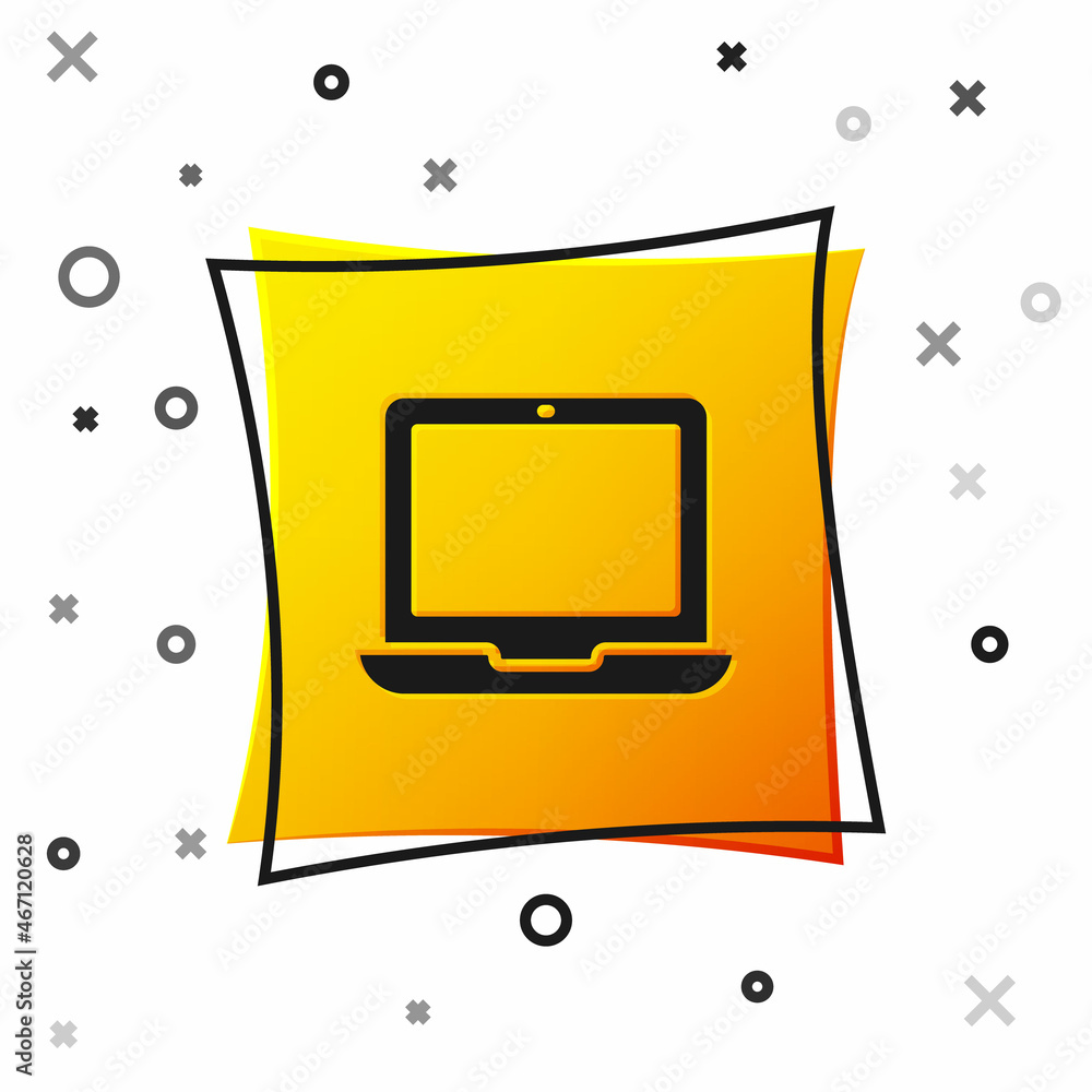Poster black laptop icon isolated on white background. computer notebook with empty screen sign. yellow squ