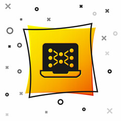 Black Neural network icon isolated on white background. Artificial intelligence AI. Yellow square button. Vector