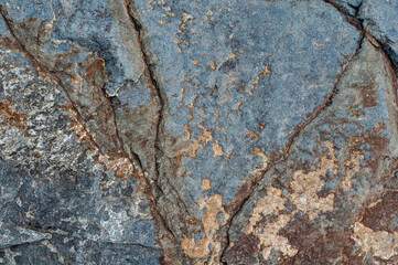 Close up photo gray granite stone, smooth rough surface old, natural material.