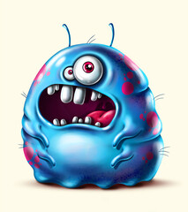 Funny cartoon blue screaming monster with spots