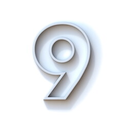Grey extruded outlined font with shadow Number 9 NINE 3D