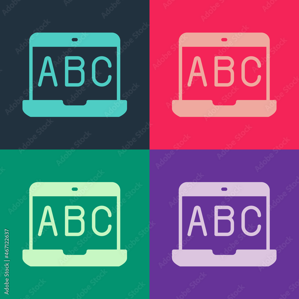 Poster pop art e-learning of different foreign languages icon isolated on color background. vector
