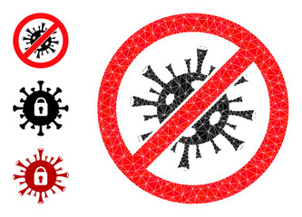 Low-poly stop flu virus icon, and other icons. Polygonal stop flu virus vector is combined from randomized triangles. Flat geometric polygonal abstraction is created from stop flu virus pictogram.
