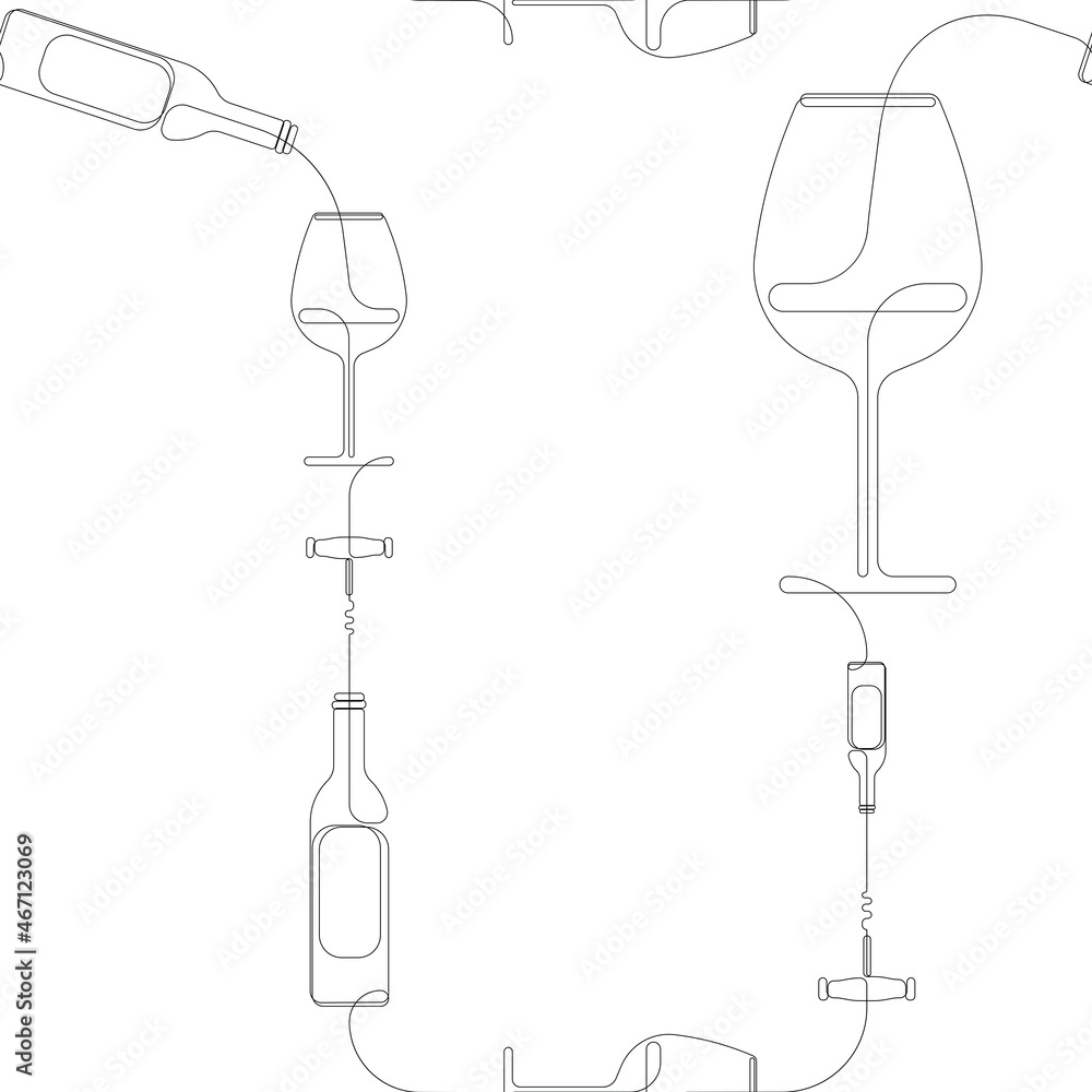 Aufkleber seamless pattern with continuous line drawing of wine glasses, bottles and corkscrews. background wi