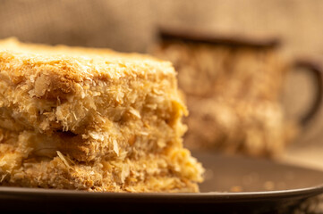 Layer cake with buttercream, close-up, selective focus.