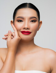 Obraz na płótnie Canvas Portrait of Beautiful Asian woman skin care healthy hair and skin close up face beauty