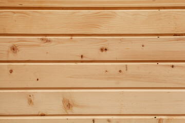 Wooden background with fresh lining boards with knots. Texture of freshly cut Wooden Planks arranged in lines
