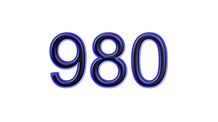 blue 980 number 3d effect white background