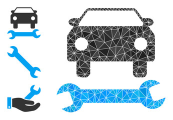 lowpoly car repair icon, and similar icons. Polygonal car repair vector constructed with scattered triangles. Flat geometric polygonal symbol is created from car repair icon.