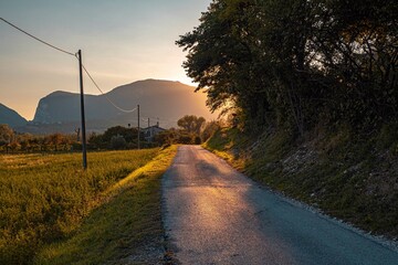 sunset on street in Italy, Marche nature