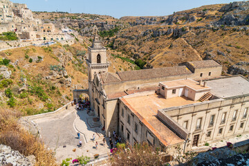 San Pietro Caveoso church in Matera placed on the precipice of the canyon carved by the Gravina...