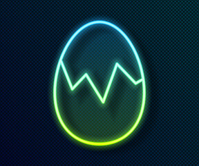 Glowing neon line Broken egg icon isolated on black background. Happy Easter. Vector