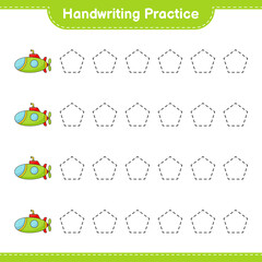 Handwriting practice. Tracing lines of Submarine. Educational children game, printable worksheet, vector illustration