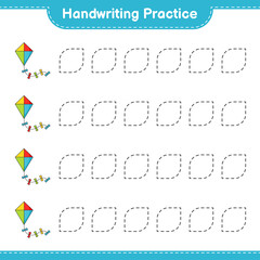 Fototapeta premium Handwriting practice. Tracing lines of Kite. Educational children game, printable worksheet, vector illustration