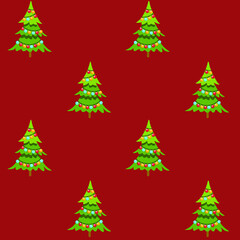 Christmas tree  pattern. Vector illustration in a childish hand-drawn Scandinavian style. Fir-tree forest. 