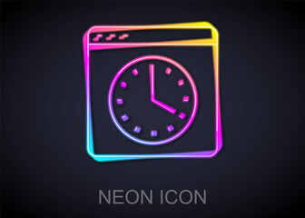 Glowing neon line Browser window icon isolated on black background. Vector