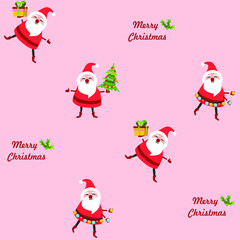 Santa toy pattern, Christmas tree and other holiday details. Childish hand-drawn scandinavian style. 