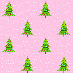 Christmas tree  pattern. Vector illustration in a childish hand-drawn Scandinavian style. Fir-tree forest. 